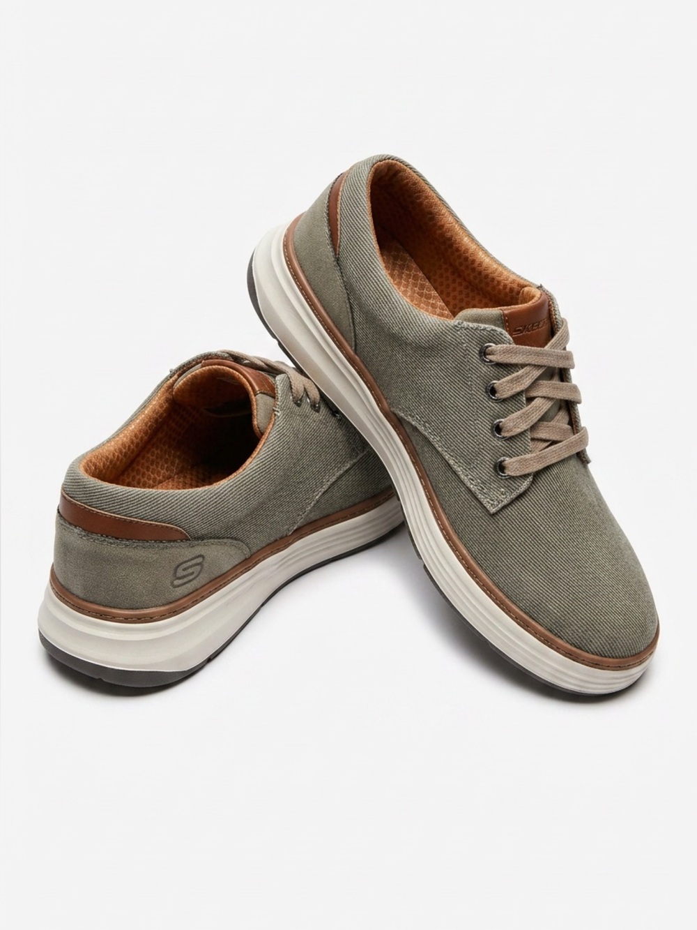 Skechers Men’s Taupe Canvas Boat Shoes with White Soles